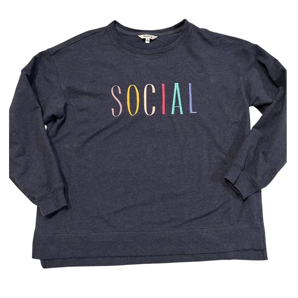 Wildfox Large Social Embroidered Sweatshirt Long Sleeve Lightweight
